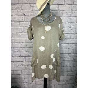 Made In Italy polka dot linen lagenlook hanky hem blouse